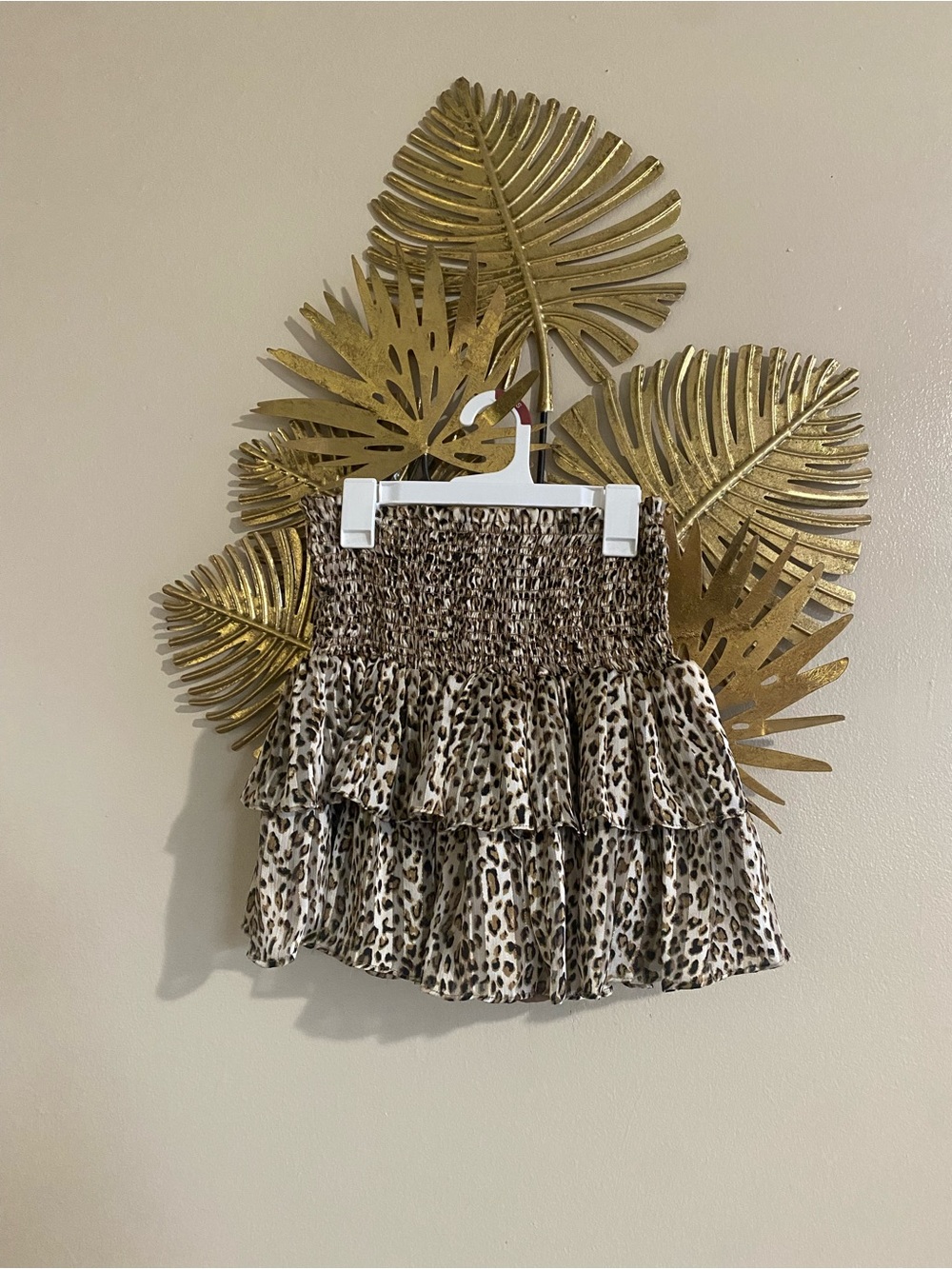DO+BE Leopard Print Smocked Waist Skirt in Tan and Black